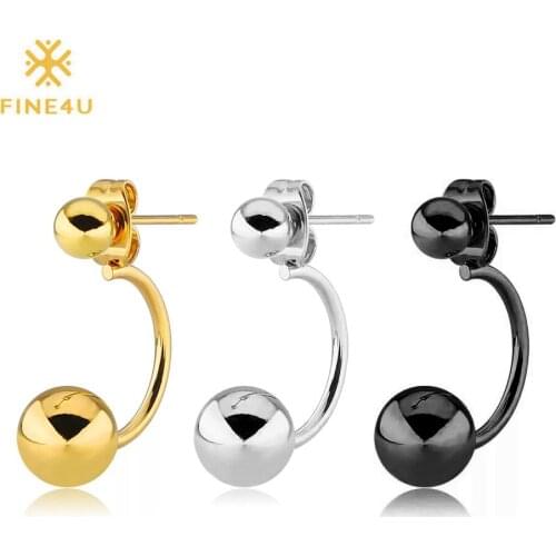 2018 New FINE4U E043 Double Side Ball Stud Earrings For Women 316L Stainless Steel Gold Silver Color Stud Earring Jewelry Gifts