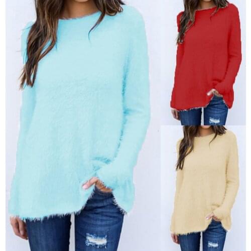 Women Velvet Sweater 2021 Autumn Winter New Solid Color Round Neck Jumpers Casual Long Sleeve Streetwear Ladies Pullovers