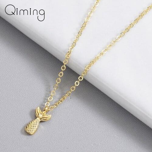Tiny Mermaid Tail Women Necklace Female Gold Statement Jewelry Engraved Fairytale Pendant Fashion Necklace Romantic Gift