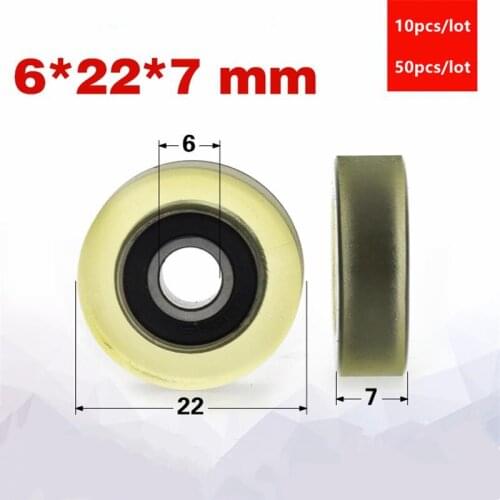 10pcs/50pcs 6*22*7mm polyurethane PU 696 696RS drawer showcase low noise roller bearing friction pulley 6x22x7