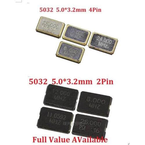 10PCS 5032 2PIN Passive Crystal Oscillator SMD 8MHZ 10MHZ 11.0592MHZ 12MHZ 16MHZ 20MHZ 24MHZ 25mhz 27mhz 4Pin 5.0X3.2mm