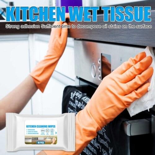 10pcs/box Kitchen Wet Tissue Disposable Heavy Oil Removal Cleaning Wipes Household No Washing Cooktop Cleaning Wipes