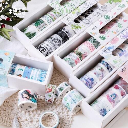 10pcs/lot Cute Flamingo cat Decorative Adhesive Tape Masking Washi Tape set DIY Scrapbooking Sticker Label japanese stationery