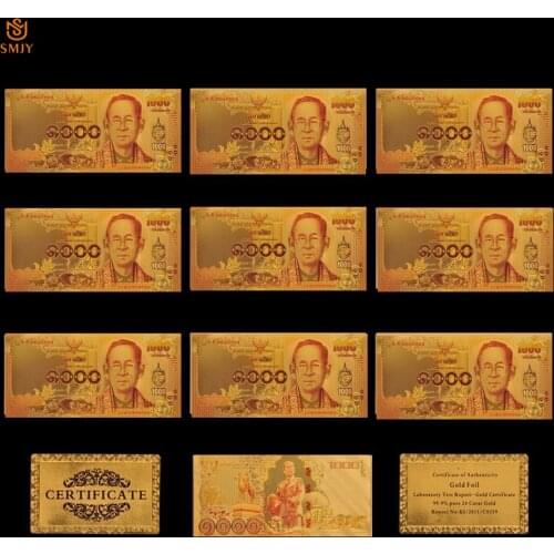 10Pcs/Lot Nice Product Thailand Gold Banknotes 1000 Baht Paper Money in Gold Plated Replica Currency Collection