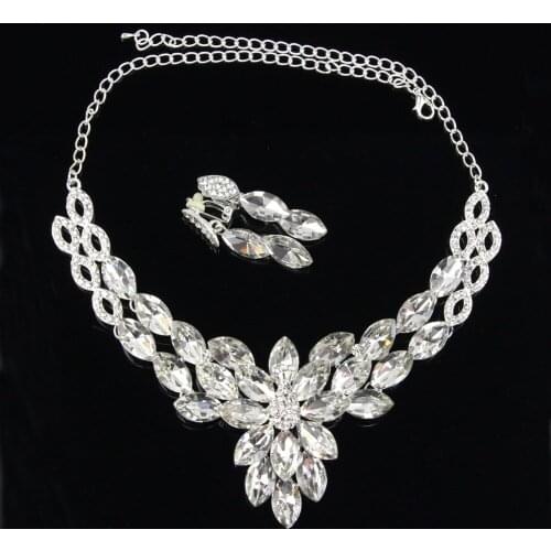 10Pieces Luxury Crystal Bridal Jewelry Sets Rhinestone Wedding Necklace Earrings Big Stones Diamond Sets