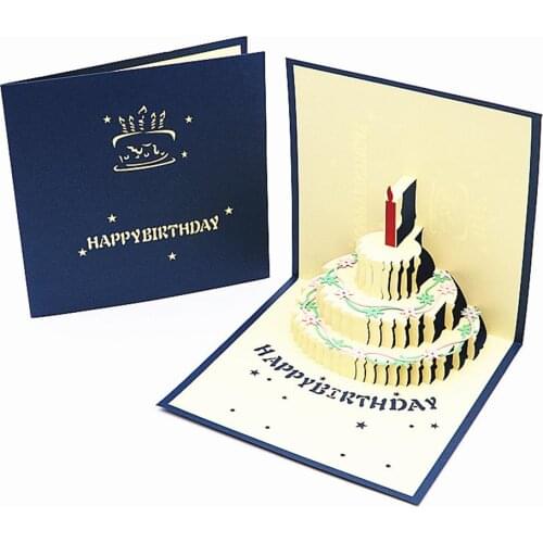 3D Birthday Card Cake Shape Invitations Greeting Card with Envelope & Storage Bag Happy Birthday Postcard New