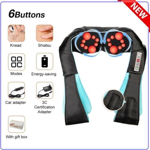 4D Kneading Back Neck Shoulder Body MassagerJULIO2 OHWOW300 U Shape Electrical Shiatsu Infrared Heated Car/Home Massage Shawl