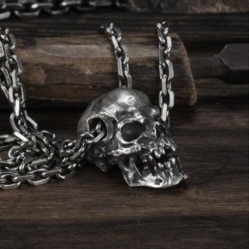 925 solid Sterling Silver Mens Gothic skull pendant Handmade high details Chain necklace A4472