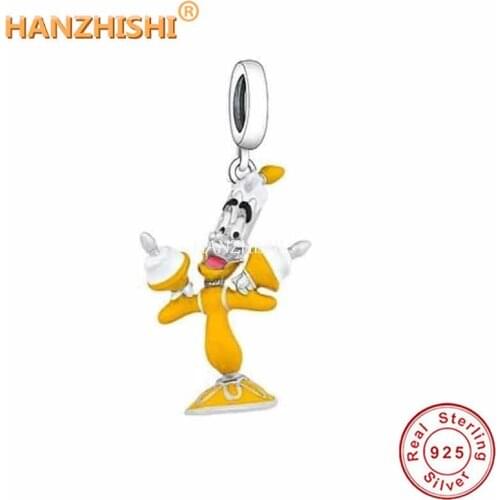 Dropshipping Wholesale Price 925 Sterling Silver Yellow Funny Cartoon Dangle Bead for Bracelet Necklace DIY Jewelry Accessories