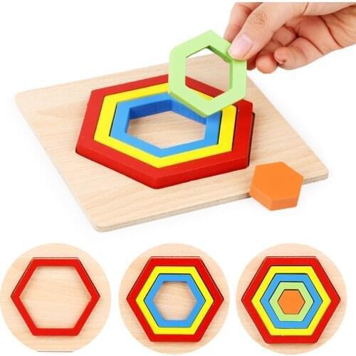 Wooden Geometric Shape DIY Creative 3D Puzzle Childrens Montessori Educational Toy Match Jigsaw Cognition Board Toys