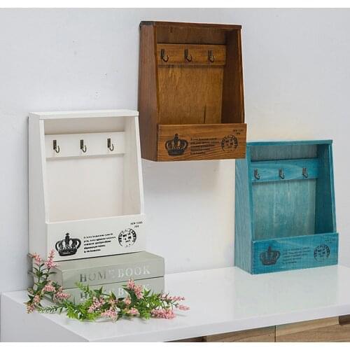 Wooden Retro Style Key Hook Wall-mounted Tabletop Storage Box for Entryway/ Living Room/ Hallway