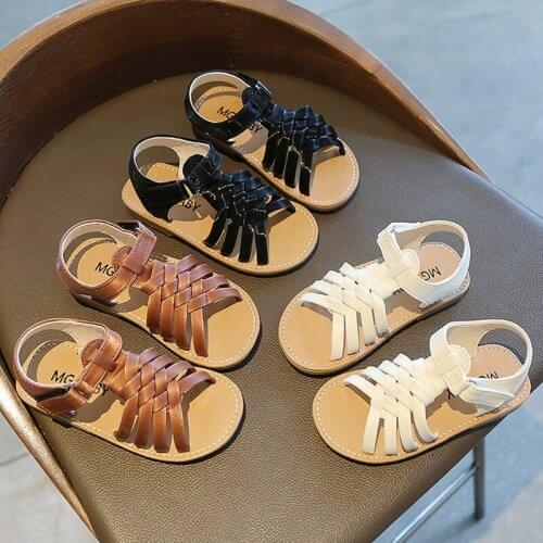 Childrens Soft Soled Beach Shoes Baby Summer Leather Woven Sandals For Kids Girls Little Shoes Newborns Non-slip Shoes