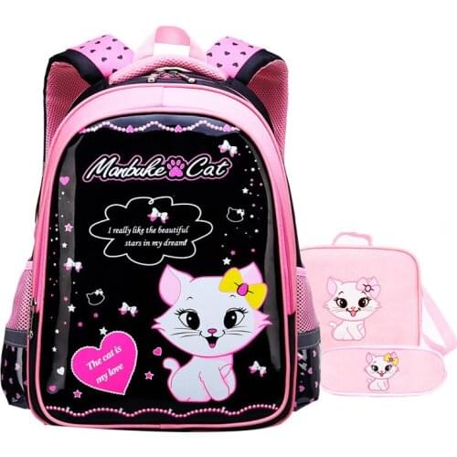 Grade 1-6 Children School Bags for Girls Cat Print Schoolbag Primary Cartoon School Backpack Kids School Backpack Set