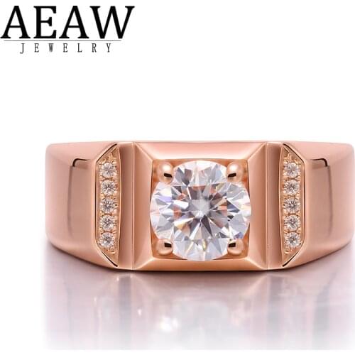 DF Color vvs1 Round Brilliant Cut 1.0carat 6.5mm Moissanite Wedding Men Ring Real 14k Rose Gold Plated Silver 925