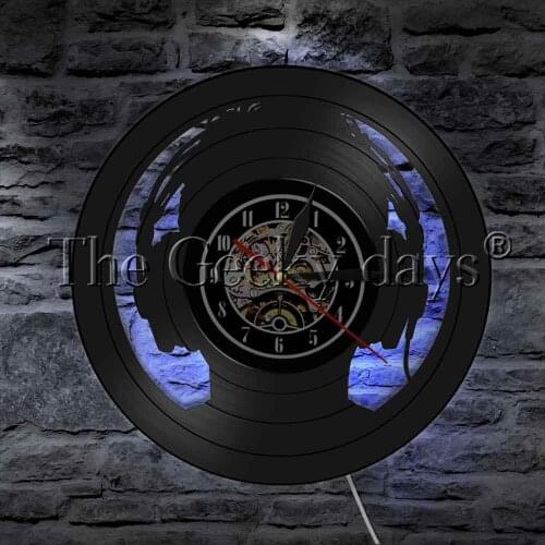 Headphone Design Listen Music Art Vinyl Record Wall Clock Modern Wall Lamp Rock N Roll Headset Decorative Lighting