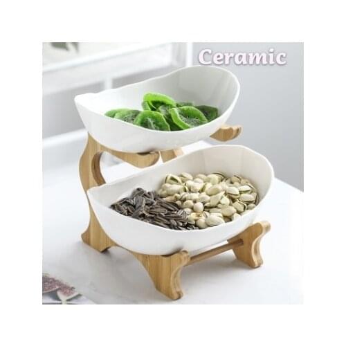 Living Room Home Candy Dish Ceramic Double Layer Fruit Plate Snack Plate Creative Modern Dried Fruit Fruit Basket Plastic Dish