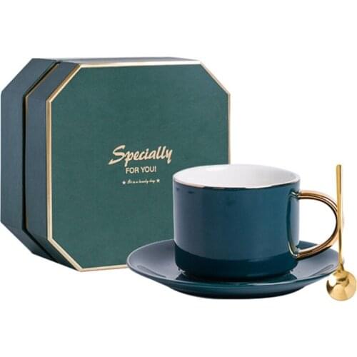 European-style Household Coffee Cup and Saucer Set Luxury Garland Simple Afternoon Tea Ceramic Cup with Spoon Latte Cup