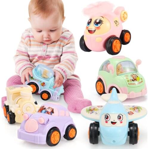 6Pcs Mini Cartoon Pull Back Inertia Car Construction Vehicle Train Airplane Toy