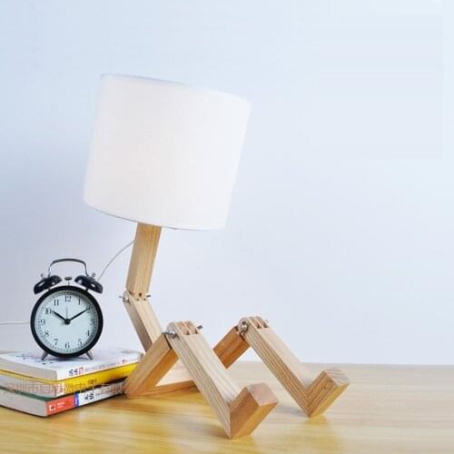 Creative Gifts Foldable Robot Desk Lamps Wooden base Table Lamp Modern Lampara as Home Decor Bedroom Reading Nightlight