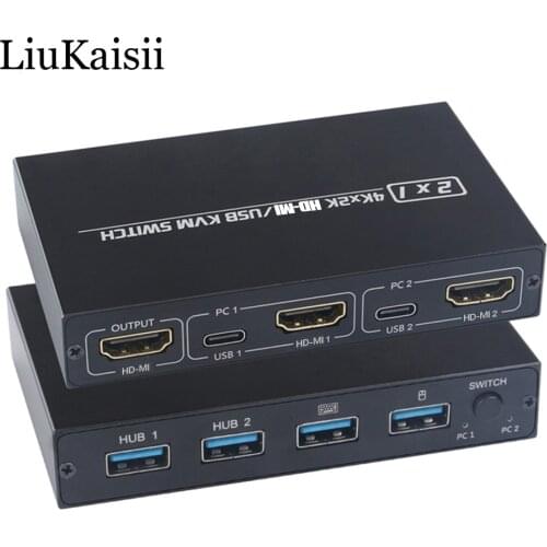 KVM Switch 2 Port Computer Accessories for 2 PC Sharing One Monitor Keyboard Mouse Printer 4K 30Hz HDMI-compatible 1.4 HDCP 1.4