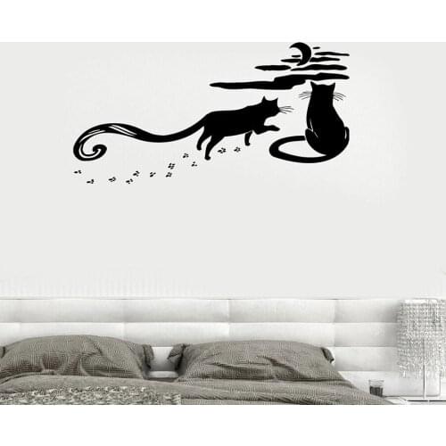Cats Wall Decal Pets Animals Nature Night Romance Moon Sky Vinyl Wall Sticker Bedroom Kids Room Nursery Home Decor Mural S1391