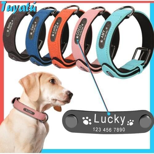 Big Small Personalized Dogs Collars Leather Custom Collar for Large Small Dogs Puppy Engraved Name Collars Pet Dogs Accessories