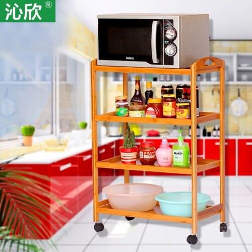Cheap bamboo wood floor dining car movable multilayer pot rack kitchen shelving carts street vendors