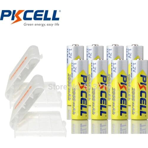 8PCS PKCELL AA battery 1.2v 2600~2800mah NIMH rechargeable aa batteries and 2PC battery box holder cases for AA/AAA battery