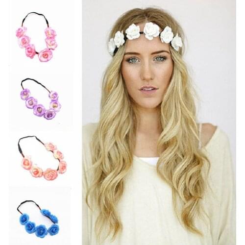 Flowers Hair Headbands Bridal Accessories Bohemian Style Rose Floral Crown Hairband Beach Headwear Hair Accessory For Party
