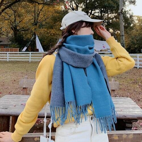Autumn and winter new double-sided patchwork scarf thick warm fashion outdoor high quality comfortable soft long lovely shawl