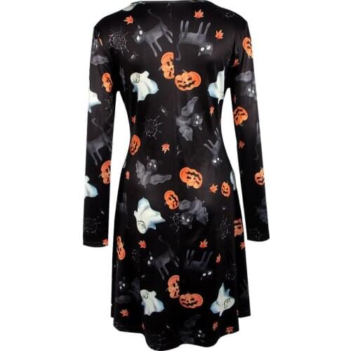 Autumn And Winter New Pattern Halloween Christmas Throttle 's Ok Clothing European Cartoon Printing Long Sleeve Dress 0167