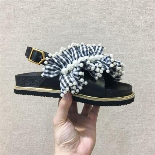 INS Fashion Gladiator Women Sandals Pearls Design Summer Shoes Woman Flats Cut-outs Ladies Platform Shoes Casual Sandalias Mujer