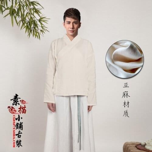 Ancient Chinese Male Sleeping Gown Linen Material Emperor Pajamas Hanfu Costume for Men