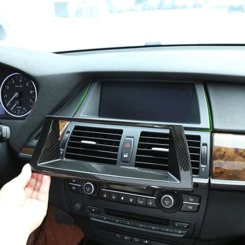 1pcs Carbon Fiber Style ABS Plastic Stickers Central Control Navigation Frame Trim for BMW X5 E70 2008-2013 Models Accessories