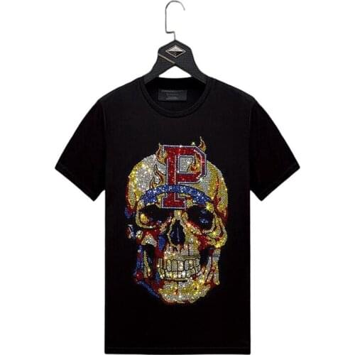 Streetwear Men Diamonds Summer Mens Rhinestones Skull T Shirt Male Fashion Tees Casual anime Tops