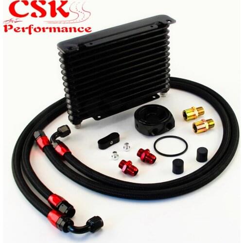 Universal 13 Row AN8 Oil Cooler 260x174x32mm + Filter Adapter Hose End Kit Black