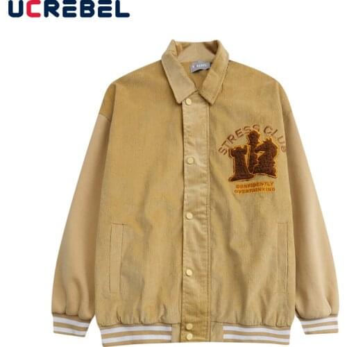 Letter Embroidery Corduroy Jacket Mens Streetwear Winter Baseball Jacket Casual Loose Letterman Jacket Outerwear Men