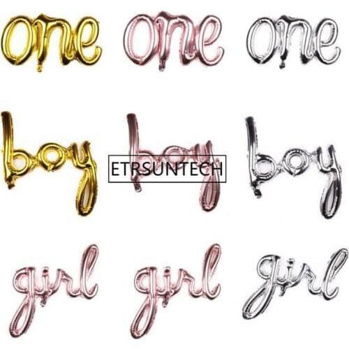 One Boy Girl Script Foil Balloon Baby Shower 1st Birtdhay Party Decorations Gender Reveal Balloon Banner Decoration