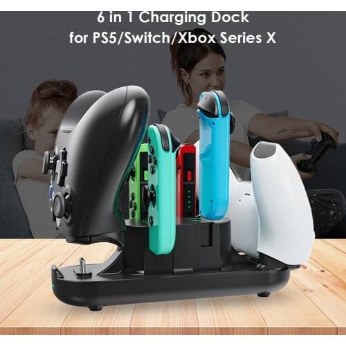 USB Type-C Joypad Joycon Charger Station 6 in 1 Charging Station for DualSense Xbox Series X S Controller Charger Dock