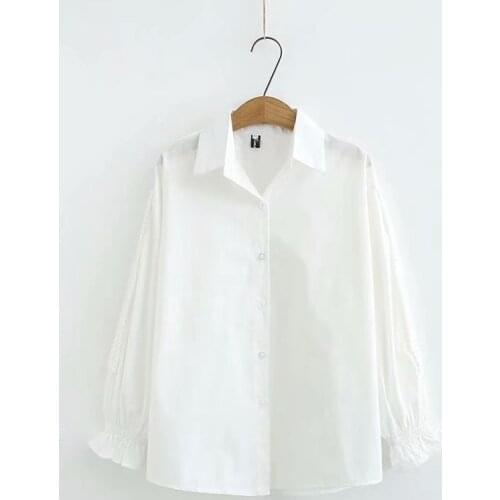 Plus Size Womens Long Sleeves White Blouse Fashion Female Vintage blouse OL Workwear Tops