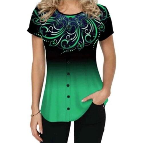 Womens New Simple Round Neck Fashion Gradient 3D Printing Short Sleeve T-Shirt