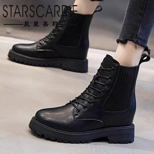 Autumn and winter 2021 new thick-soled riding boots female British style thick heel and velvet inner heightening womens boots