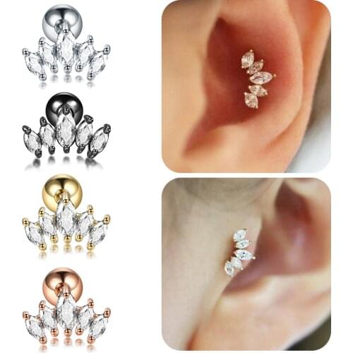 1pc Steel Barbells Cz Crown Ear Tragus Stud Conch Piercing Helix Earring Cartilages Crystal Rings Women Gift for Body Jewelry