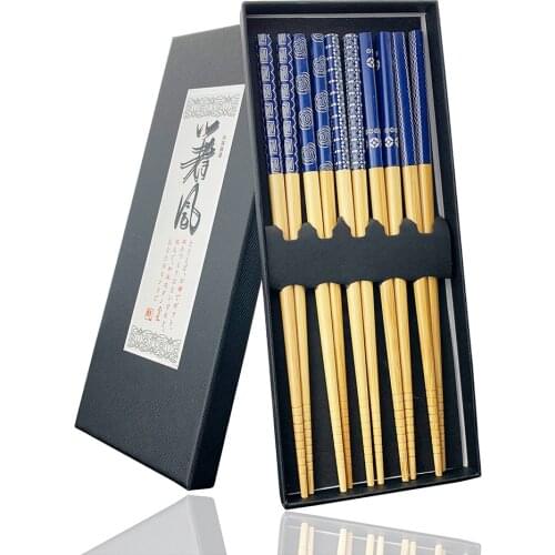 10 Pairs Reusable Chinese Classic Wooden Chopsticks Traditional Vintage Handmade Natural Flower Bamboo Chopsticks Sushi Tools