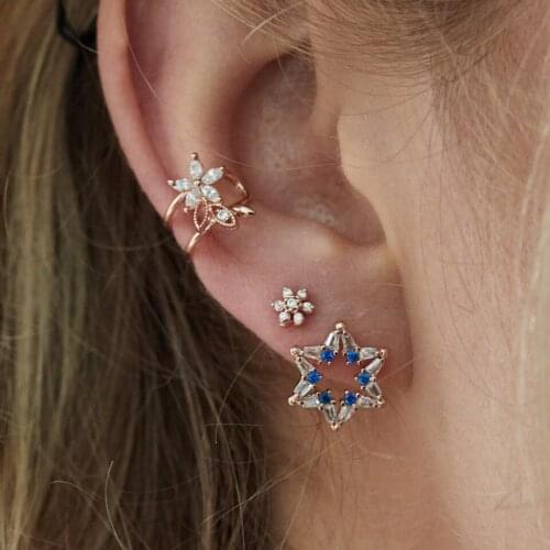 100% real silver 925 sterling silver lady girl tiny cuff earrings in gold color rhodium plated cute flower shape cuff for gift