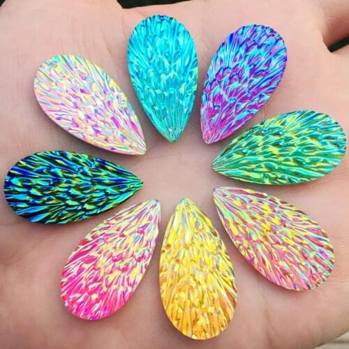 15pcs/lot 15*29mm Teardrop Resin AB Rhinestones Non Sewing On Flatback Crystals DIY stick Stones Drop Beads -E12