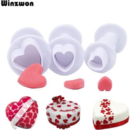 3Pcs/set Hart Shape Fondant Cake Mold Plunger Cutter Cookie Biscuit Sugarcraft Cake Decorating Tools For Chirstmas Wedding