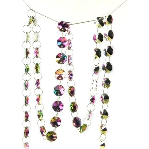 5/10/50/100 Meters/lot Rainbow Crystal Octagon Beads Strand Chandelier Lamp Chain Wedding/X-mas Tree Decoration