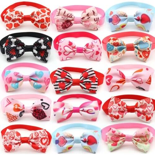 50 /100 Pcs Small Dog Accessories Valentines Day Puppy Dog Cat Bow Tie Necktie Adjustable Dog Collar Dog Grooming Pet Supplies