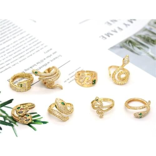 8 Styles Vintage Punk Zircon Snake Ring For Women European Ethnic Colorful Crystal Curved Snake Animals Open Finger Ring Jewelry